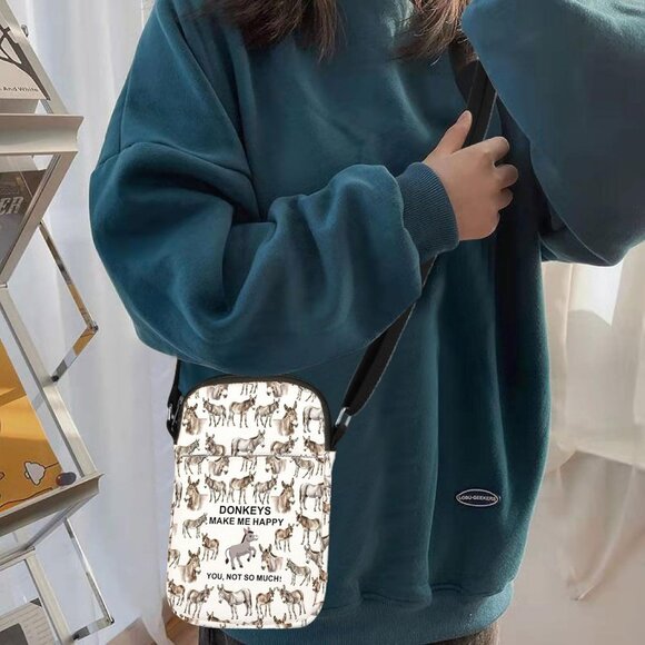 Donkeys Make Me Happy Crossbody Bag - Durable & Compact Gift for Animal Lovers - Picture 6 of 8